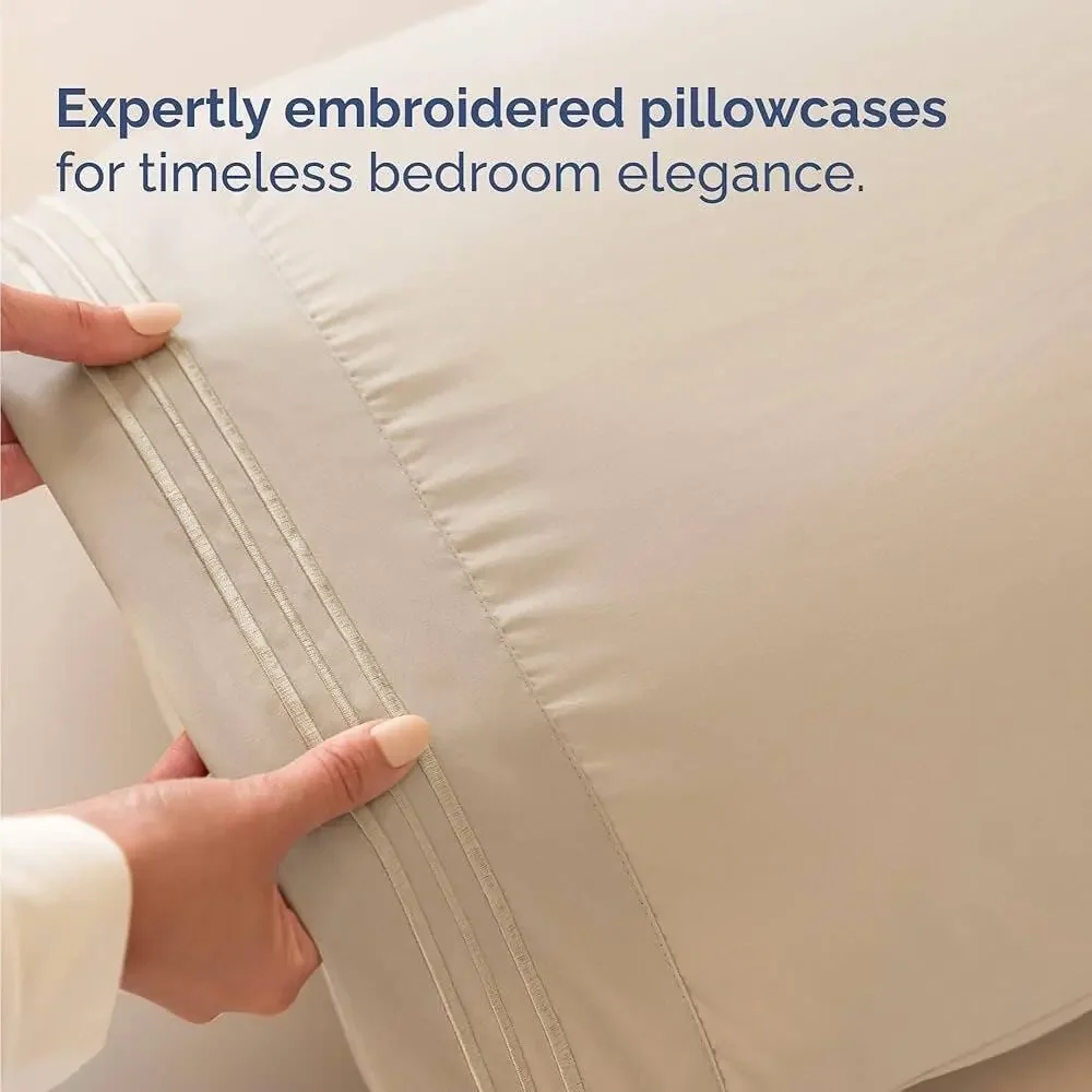 New Twin 3 Piece Cream Sheet Set Deep Pockets Comfy Breathable Cooling Bedding